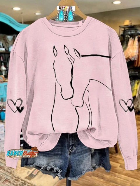 Women's Valentine's Day Cute Horses Casual Hoodie