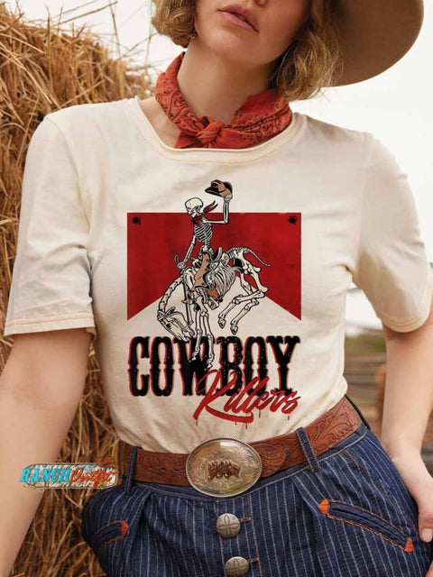 Cowboy Killers Print Casual T-Shirt White / S