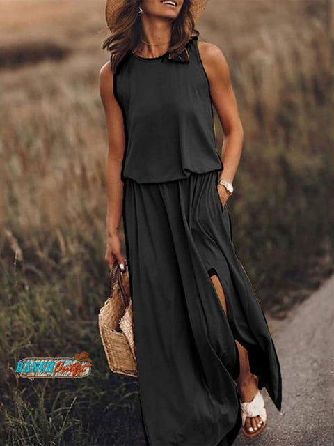 Women’s Solid Color Loose Elegant Casual Dress Black / S