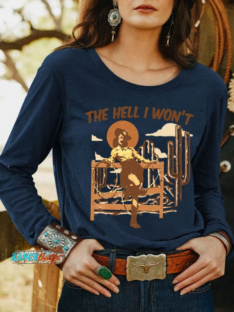 Women’s Wild Western Art Print Casual T Shirt Blue / S