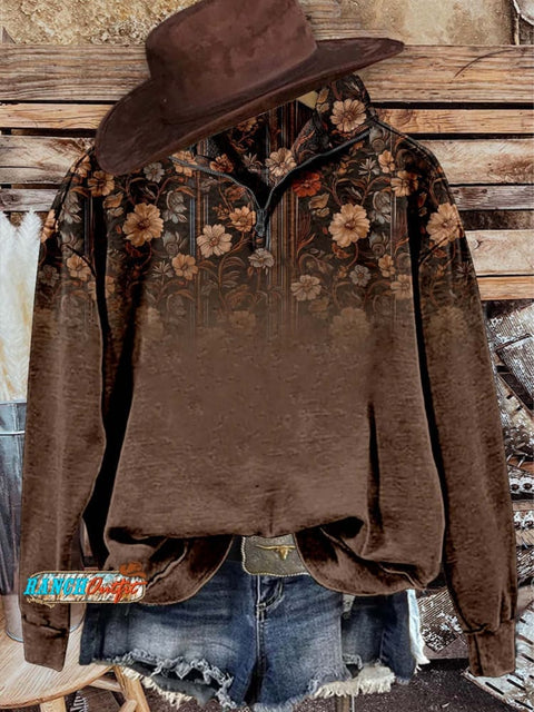 Brown Print Cozy Plush Sweatshirt