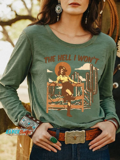 Women’s Wild Western Art Print Casual T Shirt Green / S