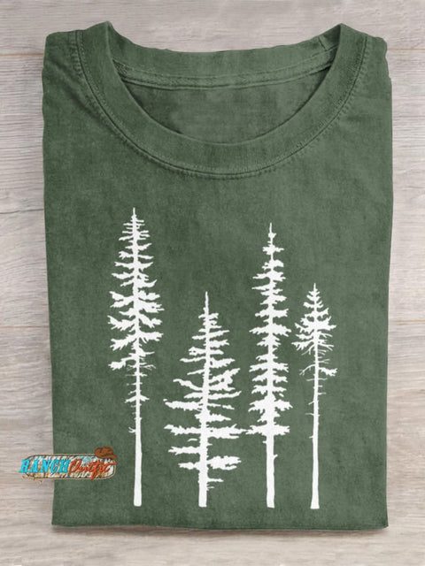 Pine Trees Silhouette Graphic Printed T-Shirt Green / S