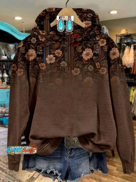 Brown Print Cozy Plush Sweatshirt