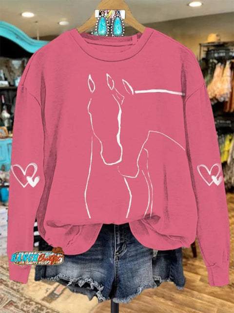 Women's Valentine's Day Cute Horses Casual Hoodie