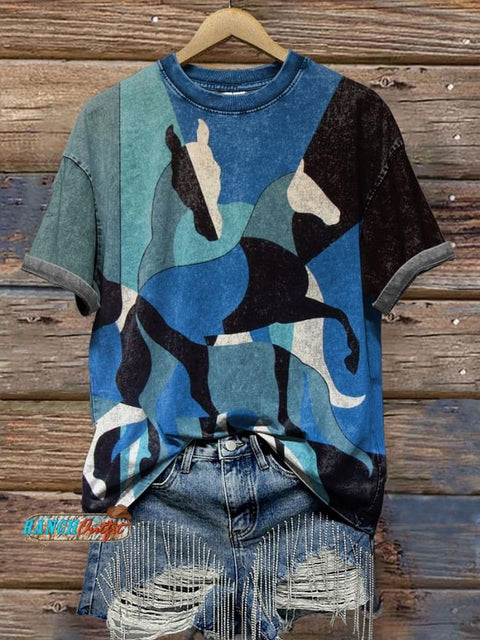 Unisex Vintage Horse Art Print Casual Shirt T-Shirt / S