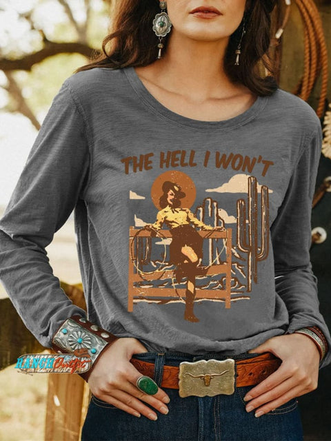 Women’s Wild Western Art Print Casual T Shirt Grey / S