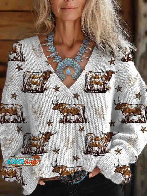 Women's Western Cow Print Comfortable Henley Top