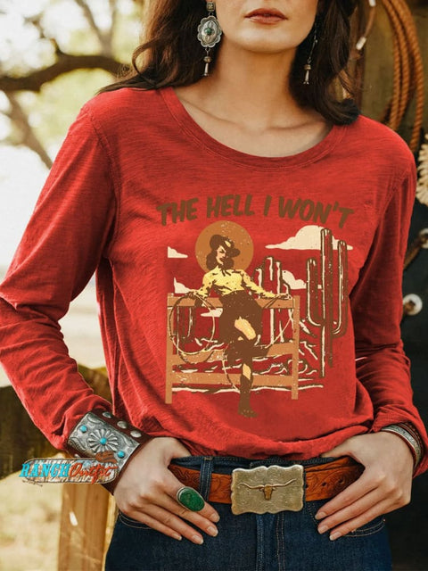 Women’s Wild Western Art Print Casual T Shirt Red / S