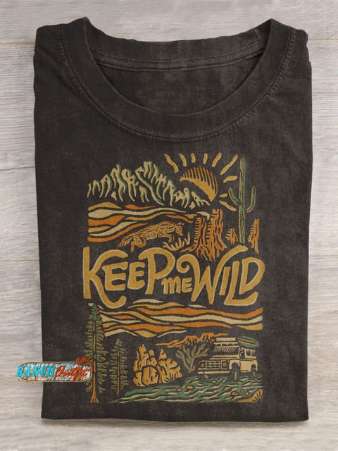 ”Keep Me Wild” Outdoor Adventurous Slogan Printed T-Shirt Black / S