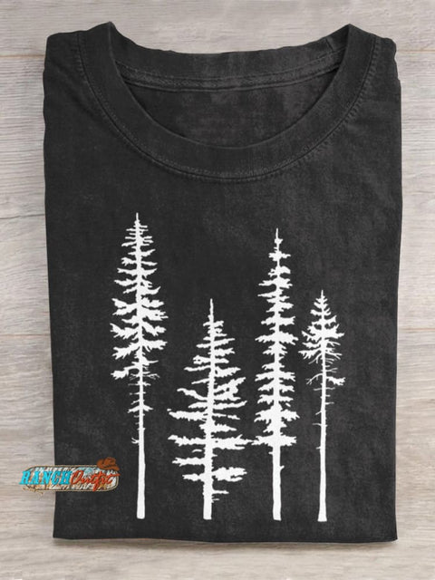 Pine Trees Silhouette Graphic Printed T-Shirt Black / S