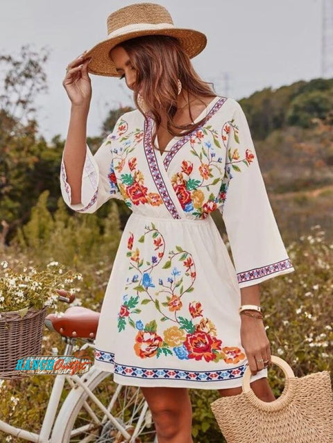 Women’s Vintage Bohemian Ethnic Print Waist Short Dress