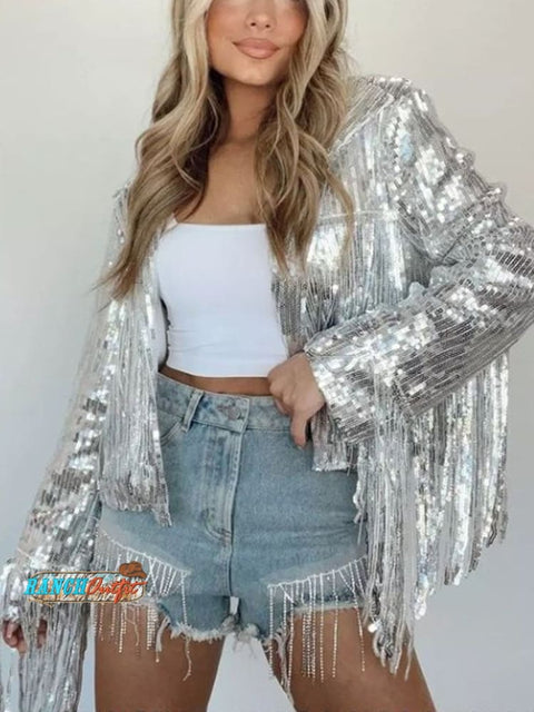 Women’s Sequined Fringed Jacket S / Silver