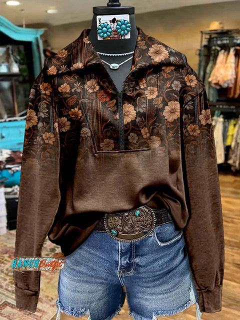 Brown Print Cozy Plush Sweatshirt