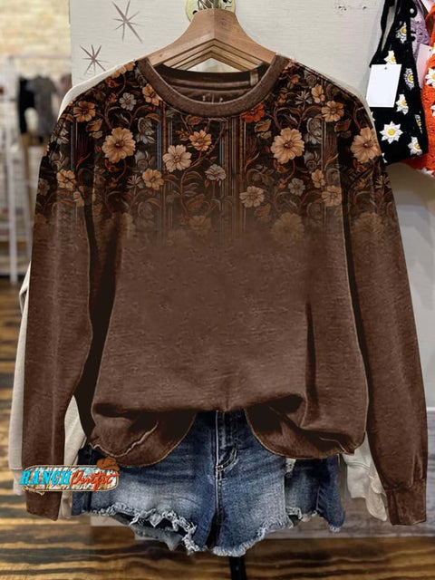 Brown Print Cozy Plush Sweatshirt