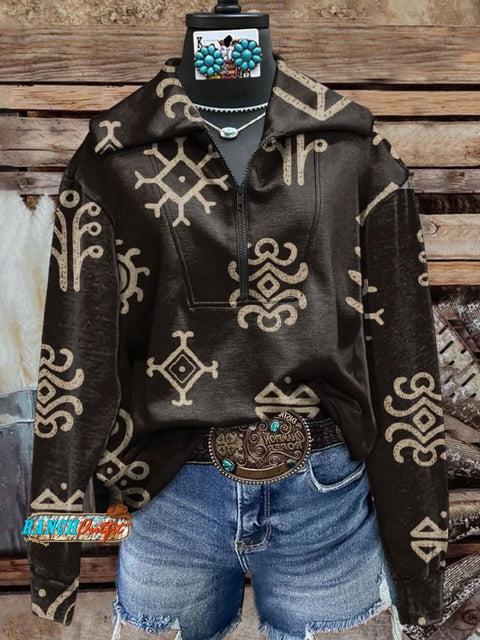 Western Print Cozy Plush Sweatshirt