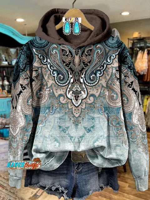 Paisley Casual Long Sleeve Zip Sweatshirt