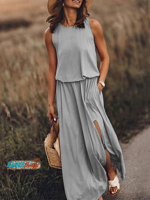 Women’s Solid Color Loose Elegant Casual Dress Grey / S