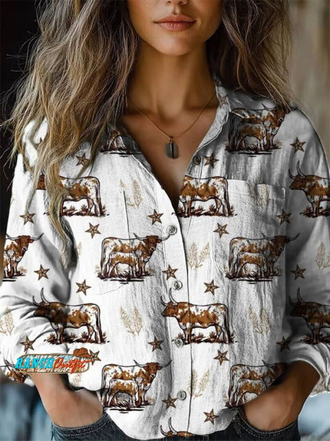 Women's Western Cow Print Comfortable Henley Top