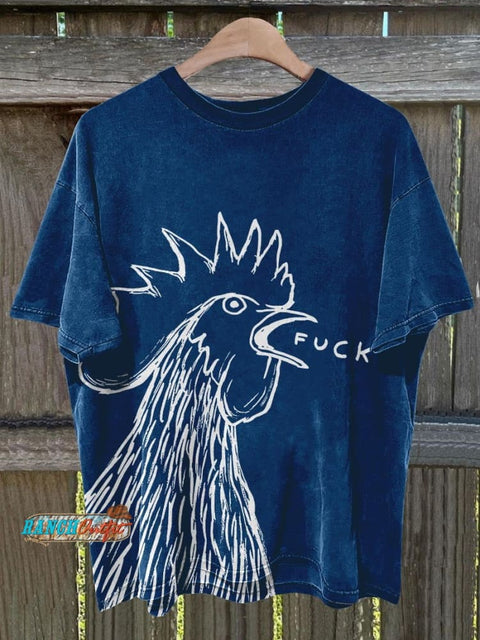 Bad Chicken Print T-Shirt Blue / S