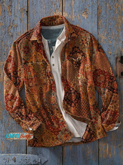 Men’s Retro Art Print Casual Shirt As Picture / S