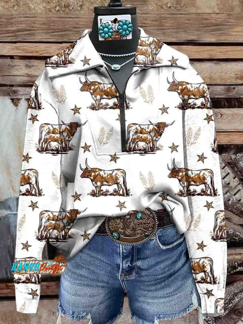 Women's Western Cow Print Comfortable Henley Top