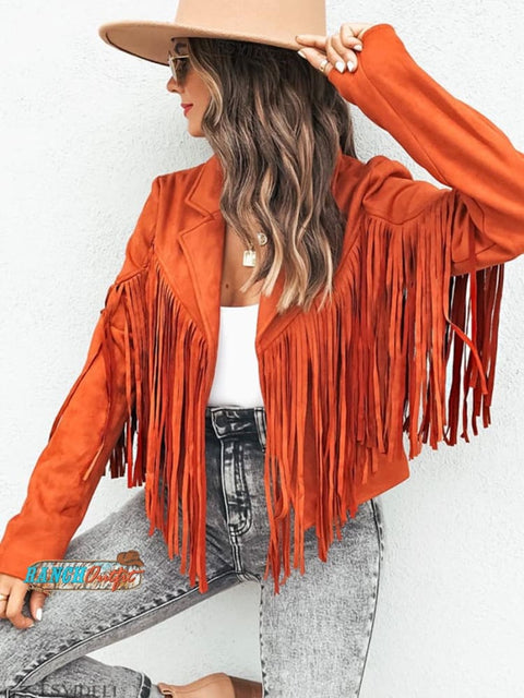 Lapel Fringe Short Jacket Orange / S