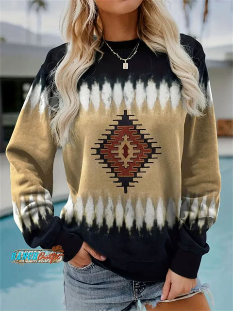 Brown Retro Aztec Print Casual Sweatshirt