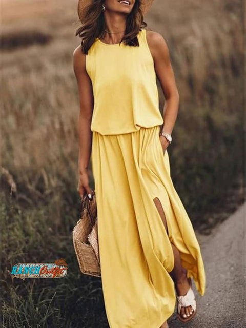 Women’s Solid Color Loose Elegant Casual Dress Yellow / S