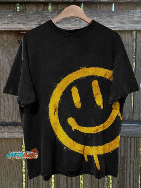 Black And Yellow Smiley Face Graffiti T-Shirt Colorful / S