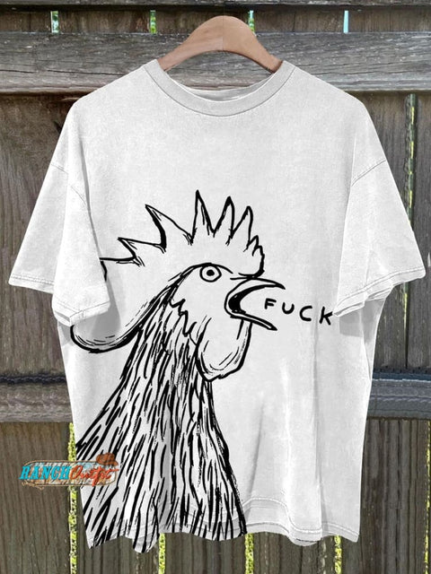 Bad Chicken Print T-Shirt White / S