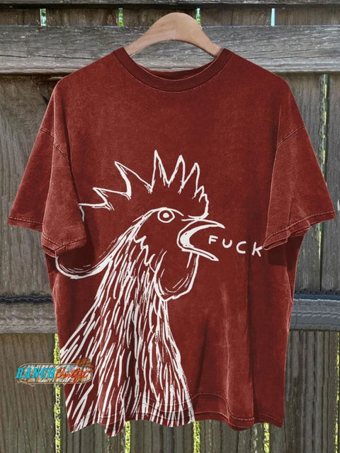 Bad Chicken Print T-Shirt Red / S