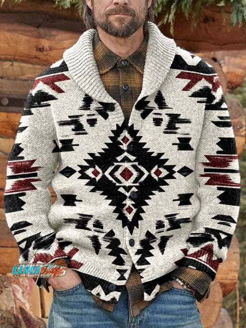 Aztecs Print Knit V-neck Pullover Sweater