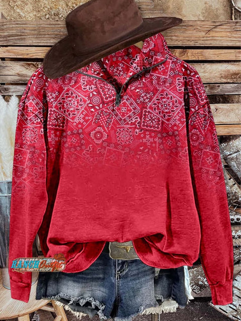 Paisley Casual Long Sleeve Zip Sweatshirt