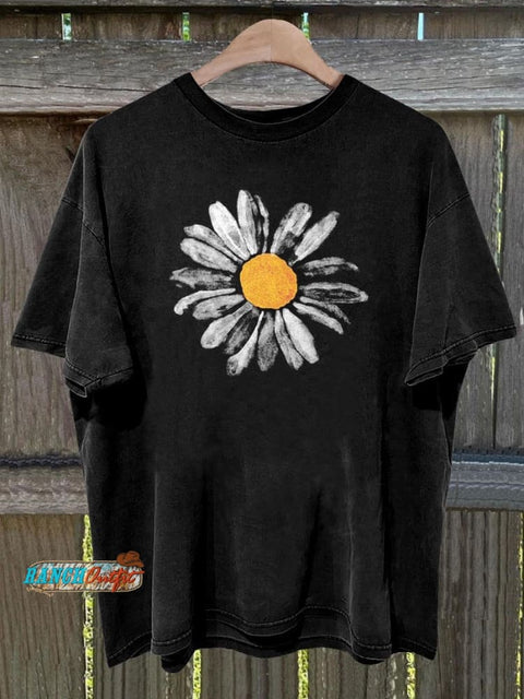 Black Daisy Printed T-Shirt Colorful / S