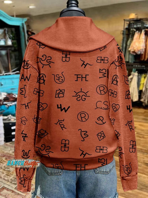 Western Print Cozy Plush Sweatshirt