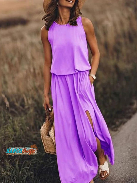 Women’s Solid Color Loose Elegant Casual Dress Purple / S