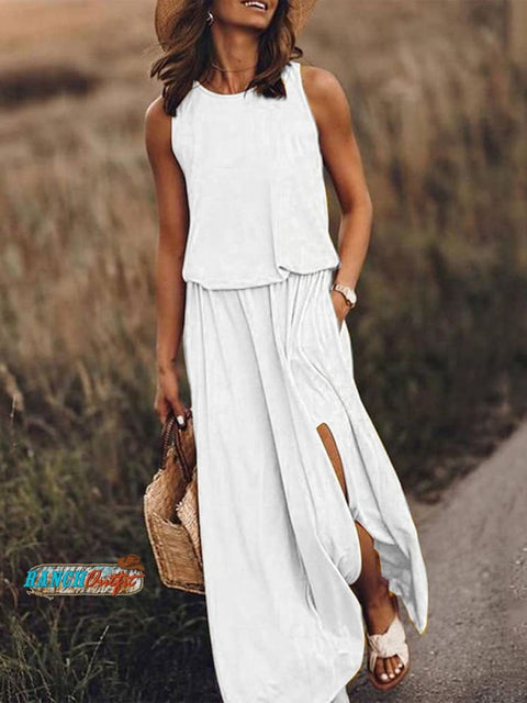 Women’s Solid Color Loose Elegant Casual Dress White / S