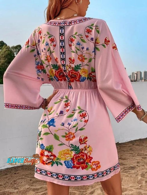 Women’s Vintage Bohemian Ethnic Print Waist Short Dress