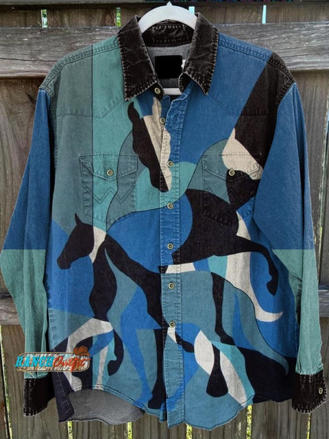 Unisex Vintage Horse Art Print Casual Shirt