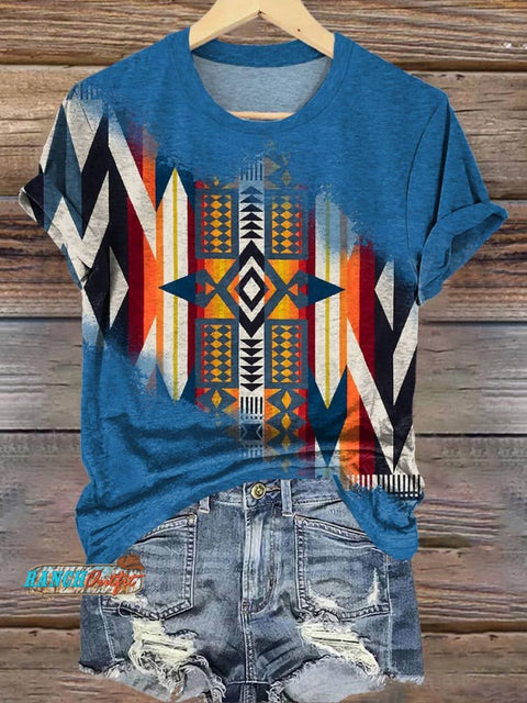 Blue Aztac Print T-shirt