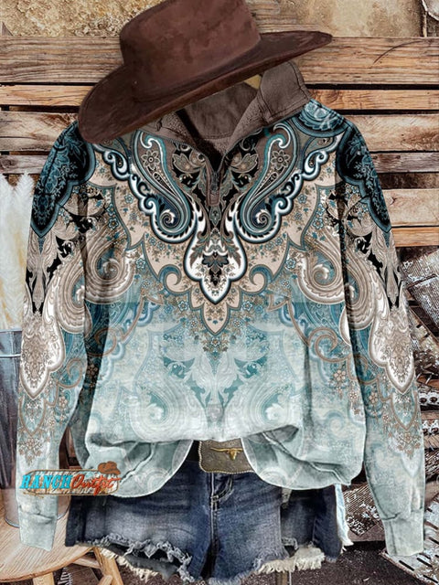 Paisley Casual Long Sleeve Zip Sweatshirt