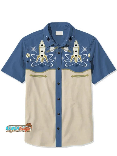 1950S Interstellar Atomic - 100% Cotton Shirt Navy Blue / S